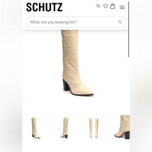 Schutz maryana block crocodile-embossed leather boot in cream
